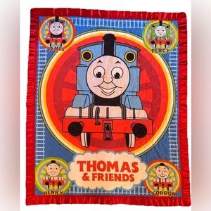 Vintage THOMAS THE TRAIN Quilt Blanket w/Satin Trim 41x34” Baby Children’s Kid